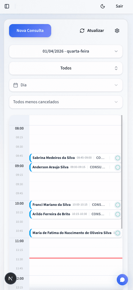 Mobile phone displaying Sino daily appointment list for dentists